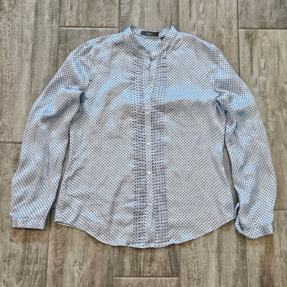 Liz Claiborne Collection Vintage Silk Blouse Size 10 Polka Dot Pintuck Pleat Top